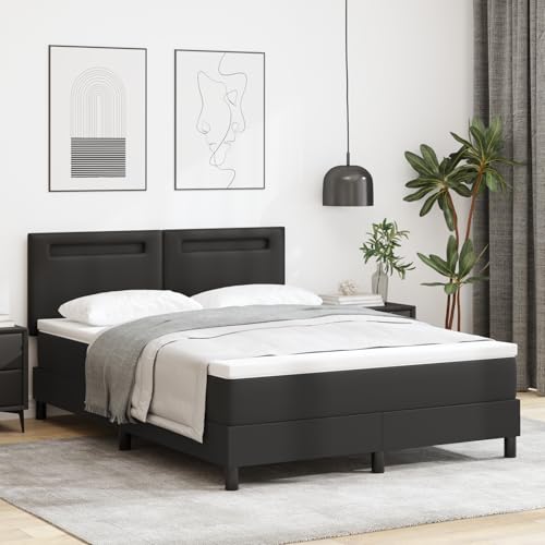 Gecheer Boxspringbett mit schwarzer Matratze 140x200 cm aus Kunstleder Gecheer Boxspringbett mit schwarzer Matratze 140x200 cm aus Kunstleder von Gecheer