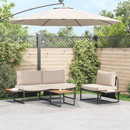 Gecheer Brauner Gartenkaffetisch 55x55x35 cm Holz und Stahl, Modernes Beistelltisch Wohnzimmertisch Stubentisch für Sofa Balkon Büro42007554 von Gecheer