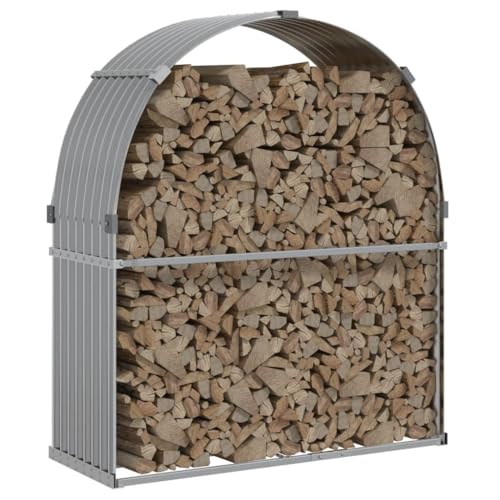 Gecheer Brennholzlager Kaminholzunterstand Brennholzregal Brennholzunterstand Kaminholzständer Holzlager Hellgrau 120x45x140 cm Verzinkter Stahl von Gecheer