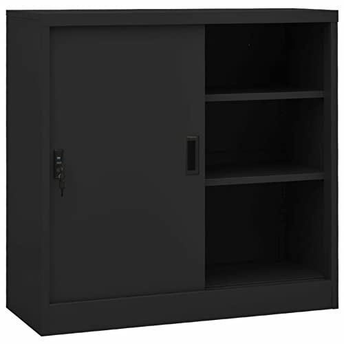 Gecheer Büroschrank mit Schiebetür Aktenschrank Büromöbel Metallschrank Stahlschrank Lagerschrank Universalschrank Schrank 90 x 40 x 90 cm (L x B x H),Anthrazit,Stahl von Gecheer