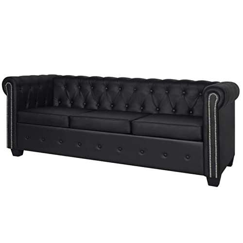 Gecheer Chesterfield Sofa 3-Sitzer Sofa Polstersofa Loungesofa Kunstleder Schwarz von Gecheer