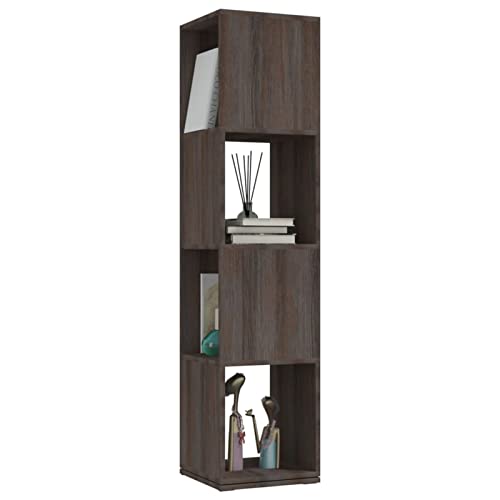 Gecheer Drehregal Drehbar Regal Ordnerregal Standregal Bücherregal Aktenregal Büroregal Deko Mehrzweckregal Grau Sonoma-Eiche 34,5 x 34,5 x 147,5 cm (B x T x H) Spanplatte von Gecheer