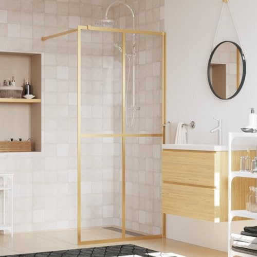 Gecheer Duschwand für Walk-in Dusche Duschabtrennung Hartglas Duschkabine Duschtrennwand für Begehbare Duschen Klares Sicherheitsglas Golden 80x195cm von Gecheer