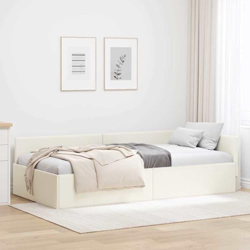 Gecheer Eckbettgestell Creme 100 x 200 cm Samt und Engineered Holz, Eckbettrahmen Bettgestelle Schlafsofa für Einzelbett Doppelbett für Wohnheim Hotel Gästezimmer42016098 von Gecheer