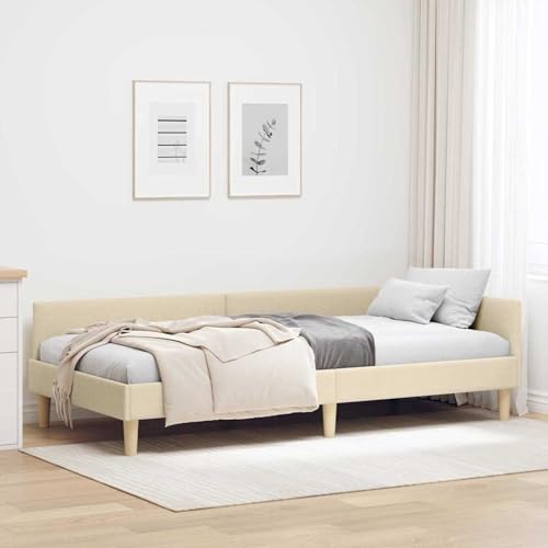 Gecheer Eckbettgestell Creme 100 x 200 cm Stoff und Werkstoffholz, Eckbettrahmen Bettgestelle Schlafsofa für Einzelbett Doppelbett für Wohnheim Hotel Gästezimmer42016131 von Gecheer