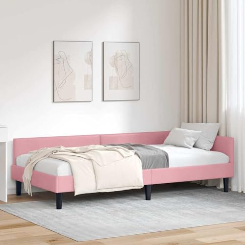 Gecheer Eckbettgestell Rosa 100 x 200 cm Samt und Engineered Holz, Eckbettrahmen Bettgestelle Schlafsofa für Einzelbett Doppelbett für Wohnheim Hotel Gästezimmer42016167 von Gecheer