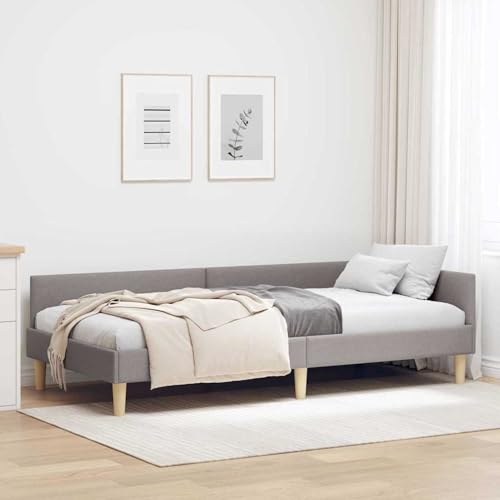 Gecheer Eckbettgestell Taupe 100 x 200 cm Stoff und Werkstoffholz, Eckbettrahmen Bettgestelle Schlafsofa für Einzelbett Doppelbett für Wohnheim Hotel Gästezimmer42016130 von Gecheer