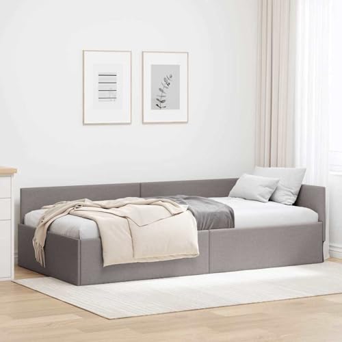 Gecheer Eckbettgestell Taupe 100 x 200 cm Stoff und beschichtetes Holz, Eckbettrahmen Bettgestelle Schlafsofa für Einzelbett Doppelbett für Wohnheim Hotel Gästezimmer42016056 von Gecheer
