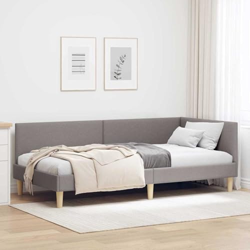 Gecheer Eckbettgestell Taupe 100 x 200 cm Stoff und beschichtetes Holz, Eckbettrahmen Bettgestelle Schlafsofa für Einzelbett Doppelbett für Wohnheim Hotel Gästezimmer42016202 von Gecheer