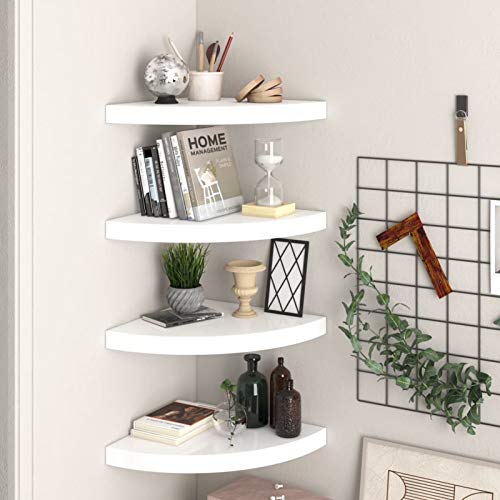 Gecheer Eckregal Hängend Wandregal Holz 4er Set, Eckregale Wand, Schweberegal Hängeregal Bücherregal Dekoregal Regal für Bad, Wohnzimmer, Küche, Schlafzimmer,Hochglanz-Weiß 35x35x3,8 cm MDF von Gecheer
