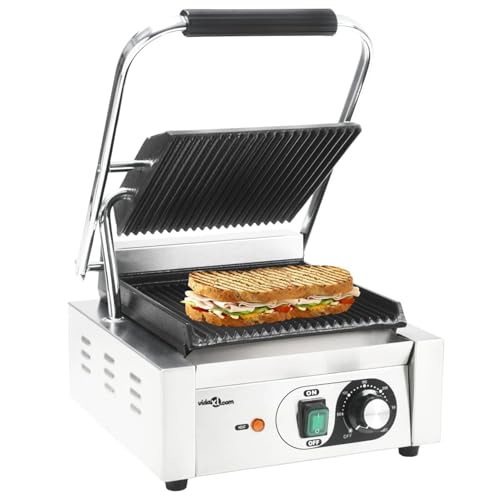 Gecheer Elektrogrill für Panini mit Ölauffangschale - Silber und Schwarz, Maße 31 x 30,5 x 20 cm von Gecheer