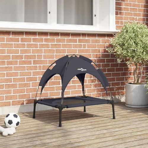 Gecheer Erhöhtes Hundebett mit Abnehmbarem Dach Schwarz S Metall, Kühlendes ErhöHtes Hunde Bett für Camping Garten Strand Pool42008165 von Gecheer