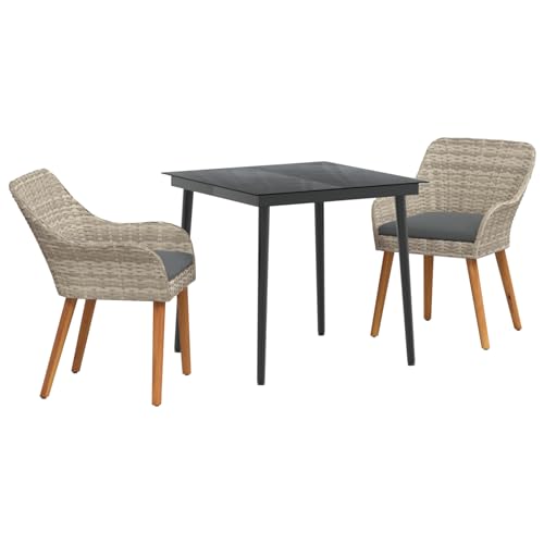 Gecheer Essgruppe 3 pcs Hellgrau und Schwarz 80 cm x 80 cm, Gartenmöbel Tisch und Stühle Set für Garten Terrasse Café Outdoor Essbereich von Gecheer