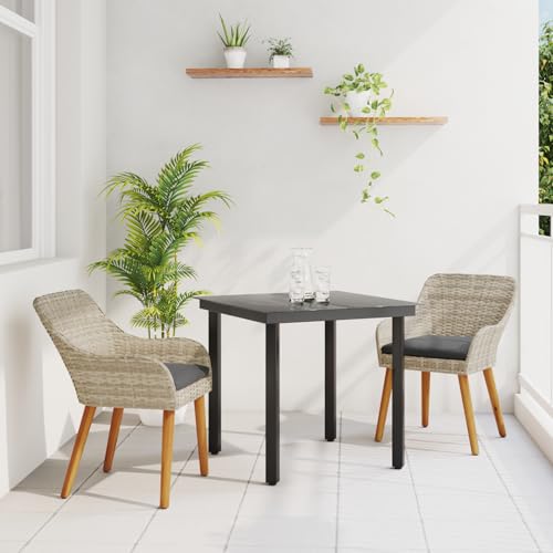 Gecheer Essgruppe 3 pcs Hellgrau und Schwarz Mittel, Gartenmöbel Tisch und Stühle Set für Garten Terrasse Café Outdoor Essbereich von Gecheer