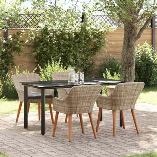 Gecheer Essgruppe 5 pcs Hellgrau und Schwarz 160 x 80 x 74 cm, Essgruppe Sitzgruppe Outdoor Gartenmöbel Set für Terrasse Balkon Restaurant von Gecheer