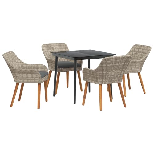 Gecheer Essgruppe 5 pcs Hellgrau und Schwarz 80 cm x 80 cm, Gartenmöbel Tisch und Stühle Set für Garten Terrasse Café Outdoor Essbereich von Gecheer