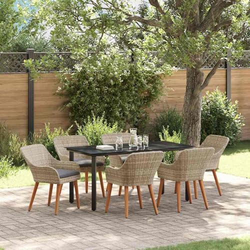 Gecheer Essgruppe 7 pcs Hellgrau und Schwarz 160 x 80 x 74 cm, Essgruppe Sitzgruppe Outdoor Gartenmöbel Set für Terrasse Balkon Restaurant von Gecheer