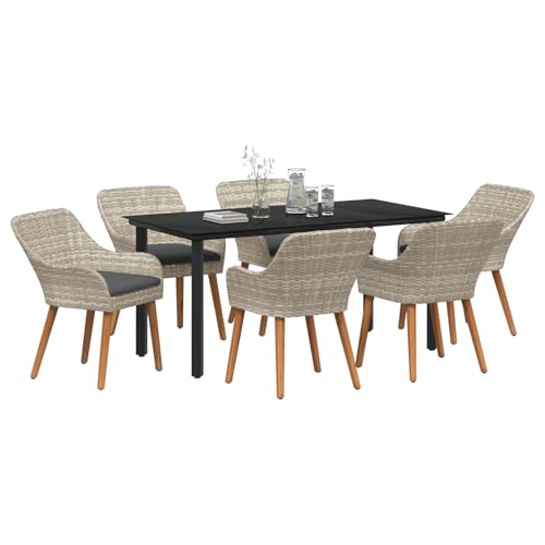 Gecheer Essgruppe 7 pcs Hellgrau und Schwarz 160 x 80 x 74 cm, Gartenmöbel Tisch und Stühle Set für Garten Terrasse Café Outdoor Essbereich von Gecheer