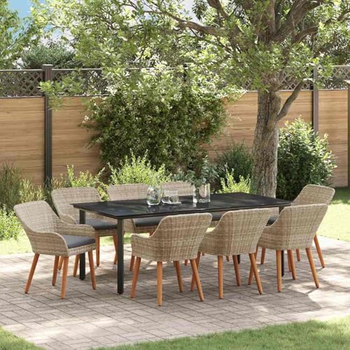 Gecheer Essgruppe 9 pcs Hellgrau und Schwarz 200x100x74 cm, Gartenmöbel Tisch und Stühle Set für Garten Terrasse Café Outdoor Essbereich von Gecheer