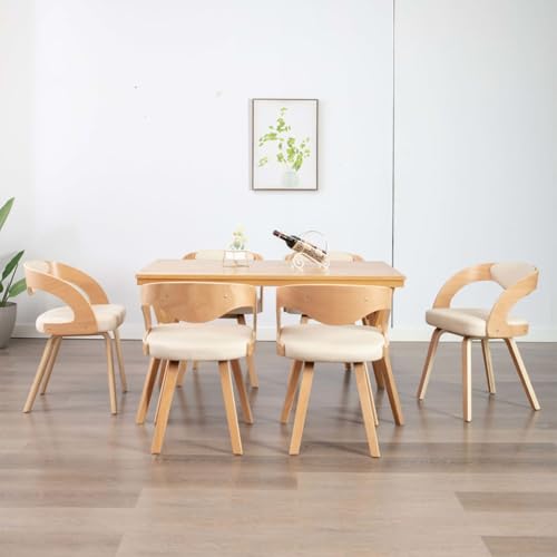 Gecheer Esszimmerstühle 6 STK. Creme Bugholz und Kunstleder, Esszimmerstuhl Bürostuhl für Küche Essbereich Wartezimmer Terrasse von Gecheer