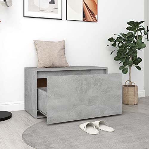 Gecheer Flurbank mit Schublade Sitzbank mit Stauraum Garderobenbank Truhenbank Flurschrank Sitztruhe Betongrau Spanplatte 80x40x45 cm von Gecheer