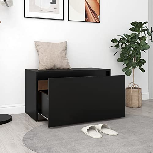 Gecheer Flurbank mit Schublade Sitzbank mit Stauraum Garderobenbank Truhenbank Flurschrank Sitztruhe Schwarz Spanplatte 80x40x45 cm von Gecheer