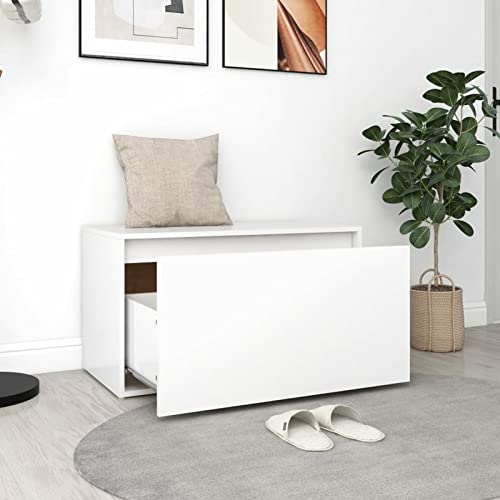 Gecheer Flurbank mit Schublade Sitzbank mit Stauraum Garderobenbank Truhenbank Flurschrank Sitztruhe Weiß Spanplatte 80x40x45 cm von Gecheer