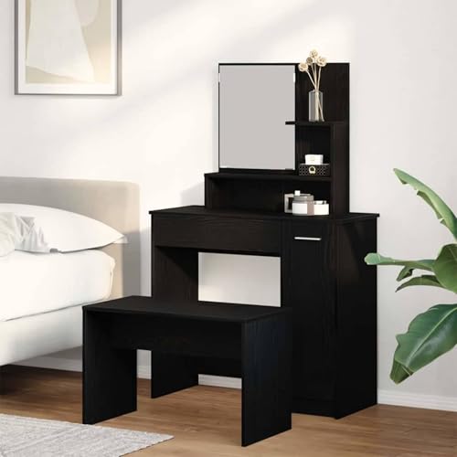 Gecheer Frisierkommoden Set Schwarz Eiche Holzwerkstoff, Schwarze Eichen Frisierkommode mit Spiegel 86,5 x 35 x 136 cm, Moderner Kosmetiktisch für Schlafzimmer Dressingraum3333076 Gecheer Frisierkommoden Set Schwarz Eiche Holzwerkstoff, Schwarze Eichen Frisierkommode mit Spiegel 86,5 x 35 x 136 cm, Moderner Kosmetiktisch für Schlafzimmer Dressingraum3333076 von Gecheer