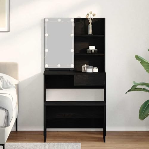 Gecheer Frisiertisch-Set mit LED Schwarze Eiche Möbelwerkstoff, LED Frisiertisch in Schwarzer Eiche 74,5x40x141cm, Moderner Kosmetiktisch für Schlafzimmer Dressingraum3333070 Gecheer Frisiertisch-Set mit LED Schwarze Eiche Möbelwerkstoff, LED Frisiertisch in Schwarzer Eiche 74,5x40x141cm, Moderner Kosmetiktisch für Schlafzimmer Dressingraum3333070 von Gecheer