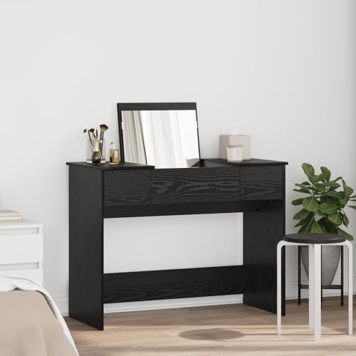 Gecheer Frisiertisch mit Spiegel Schwarz Eiche 100x45x76 cm Moderner Kosmetiktisch für Schlafzimmer Dressingraum von Gecheer