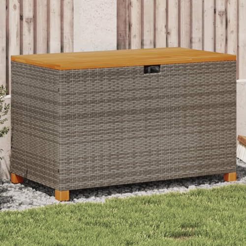 Gecheer Garten Aufbewahrungsbox Auflagenbox Gartentruhe Kissenbox Gartenbox Kissentruhe Gartentruhe Truhe Grau 110x55x63 cm Poly Rattan Akazienholz von Gecheer