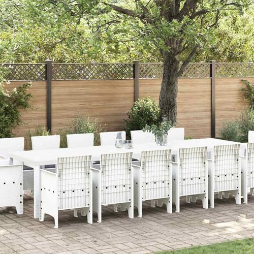Gecheer Garten Essgruppe 15 pcs Weiß Polt Rattan Gartenmöbel Tisch und Stühle Set für Garten Terrasse Café Outdoor Essbereich von Gecheer