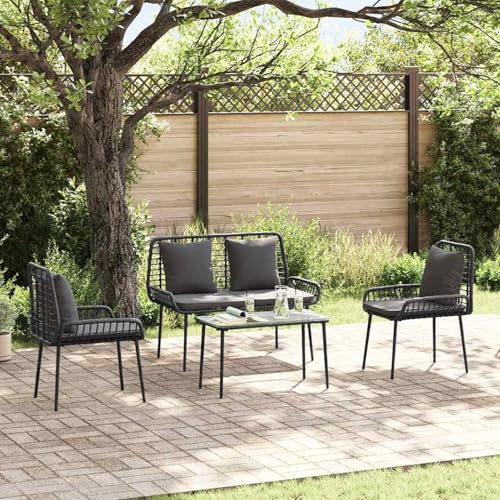 Gecheer Garten Essgruppe 3 pcs Schwarz, Anthrazit 109 x 63 x 83 cm Gartenmöbel Tisch und Stühle Set für Garten Terrasse Café Outdoor Essbereich von Gecheer