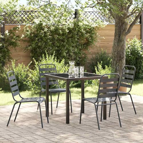 Gecheer Garten Essgruppe 5 pcs Dunkelgrau Stahl, Gartenmöbel Tisch und Stühle Set für Garten Terrasse Café Outdoor Essbereich3379297 von Gecheer