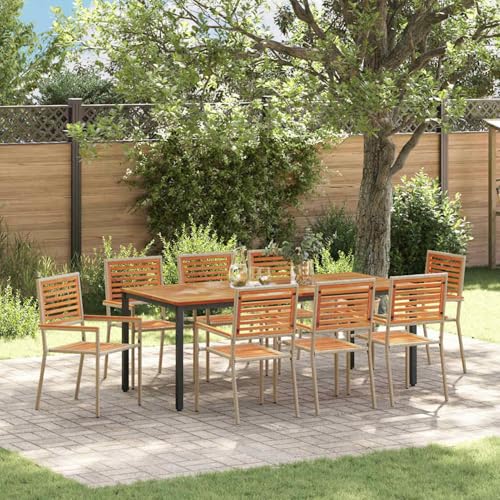 Gecheer Garten Essgruppe 9 pcs Beige 200 x 100 x 75 cm Poly-Rattan Gartenmöbel Tisch und Stühle Set für Garten Terrasse Café Outdoor Essbereich von Gecheer