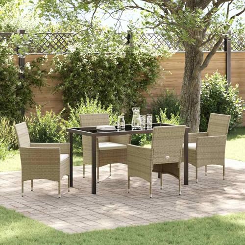 Gecheer Garten Essgruppe mit Kissen 5 pcs Beige Poly Rattan Gartenmöbel Tisch und Stühle Set für Garten Terrasse Café Outdoor Essbereich von Gecheer