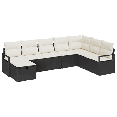 Gecheer Garten-Sofa-Set 8 pcs Schwarz 287 x 177 x 69 cm Poly Rattan Garten Sitzgruppe Ecksofa-Lounge Gartenmöbel Set für Terrasse Balkon Café-Bereich von Gecheer