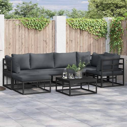 Gecheer Garten-Sofa-Set mit Kissen 6 pcs Schwarz Aluminium, Garten Sitzgruppe Esstisch Essgruppe Gartenmöbel Set für Balkon Terrasse Café-Bereich3378890 von Gecheer