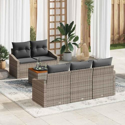 Gecheer Garten Sofa Set mit Kissen Grau Poly Rattan Akazie, Outdoor Lounge Sitzgruppe zum Entspannen für Terrasse und Garten3356438 von Gecheer