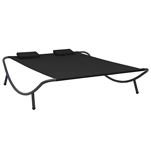 Gecheer Garten Sonnenliege Gartenliege Doppelliege Outdoor-Loungebett für 2 Personen Sonnenbett Outdoor Liege Relaxliege Doppelbett Gartenmöbel Liege Liegestuhl Stoff Schwarz von Gecheer