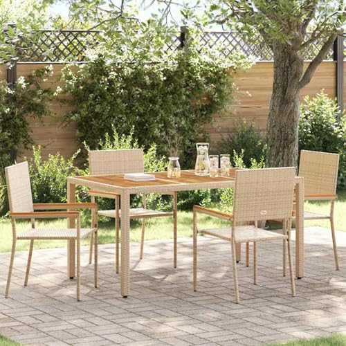 Gecheer Garten Stapelstühle 4 pcs Creme, Braun, Gartenmöbel Stapelstuhl Balkonstühle für Outdoor Garten Café Camping von Gecheer