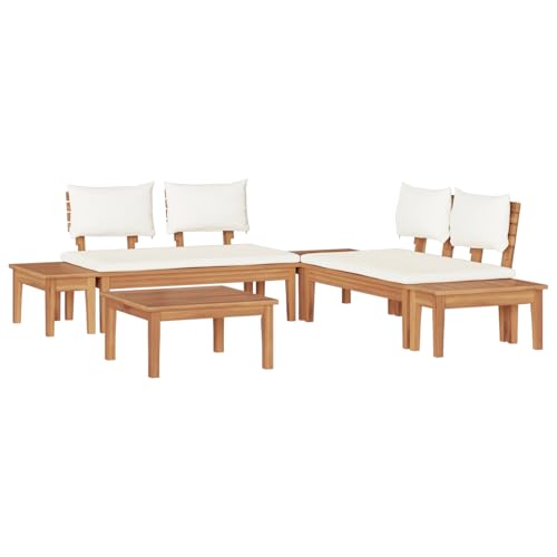 Gecheer Gartenbänke Set 3 pcs Braun und Creme 2-Sitzer S Massivholz Gartenmöbel Sitzbank für Outdoor Garten Café Camping Wohnzimmer von Gecheer