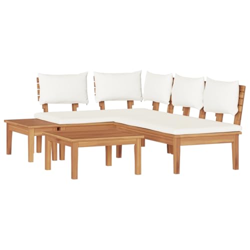 Gecheer Gartenbänke Set 4 pcs Braun und Creme 2-Sitzer Mittel Gartenmöbel Sitzbank für Outdoor Garten Café Camping Wohnzimmer von Gecheer