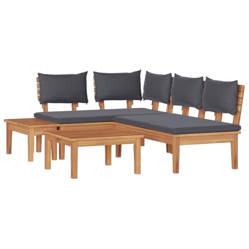 Gecheer Gartenbänke Set 4 pcs Braun und Dunkelgrau und Braun Gartenmöbel Sitzbank für Outdoor Garten Café Camping Wohnzimmer von Gecheer
