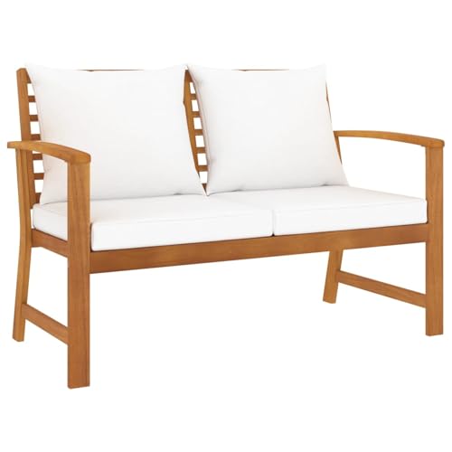 Gecheer Gartenbank 120 cm mit Kissen Creme aus Akazienholz Set Entspannung für Terrasse von Gecheer