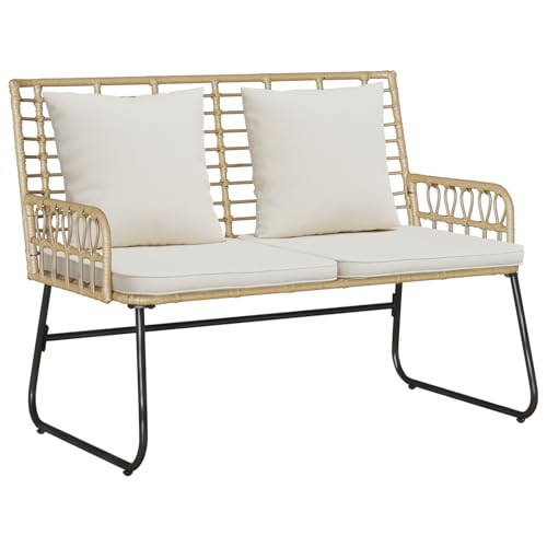 Gecheer Gartenbank mit Kissen Schwarz, Anthrazit 113 x 69 x 83 cm Gartenmöbel Sitzbank für Outdoor Garten Café Camping Wohnzimmer von Gecheer