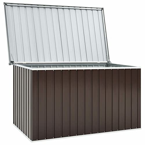 Gecheer Gartenbox Auflagenbox Kissenbox Aufbewahrungsbox Truhe Box Metallgerätehaus Metall-Gerätebox Gartenmöbel Gartenkasten Gartentruhe Werkzeugkasten Outdoor Schrank Braun 171 x 99 x 93 cm von Gecheer