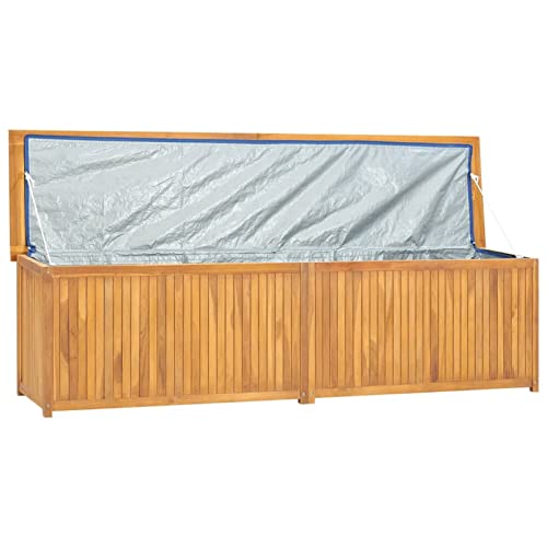 Gecheer Gartenbox Auflagenbox Massivholz Teak Garten Holztruhe Kissenbox Gartenbox Aufbewahrungsbox Outdoor Truhe Braun Box Regenschutz 200 x 50 x 53 cm (B x T x H) Mit PE-Auskleidung von Gecheer