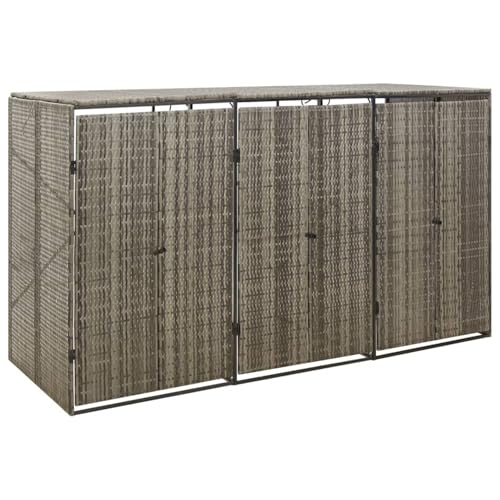 Gecheer Gartenhaus mit 3 Mülltonnen, PE-Rattan, grau, 207 x 80 x 117 cm von Gecheer