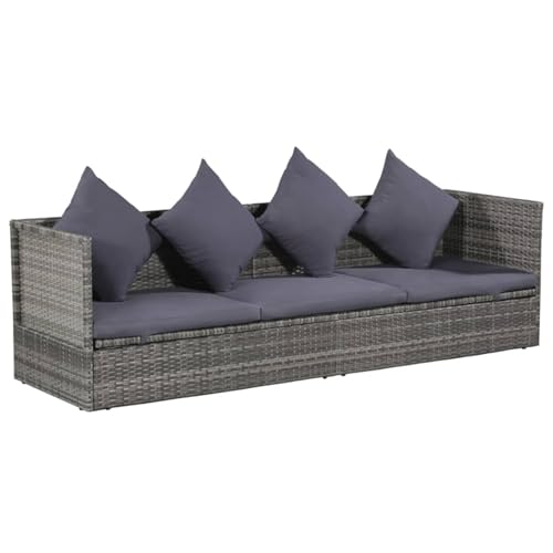 Gecheer Gartenliege grau 200 x 60 cm aus Polyrattan Relax-Set für Terrasse von Gecheer